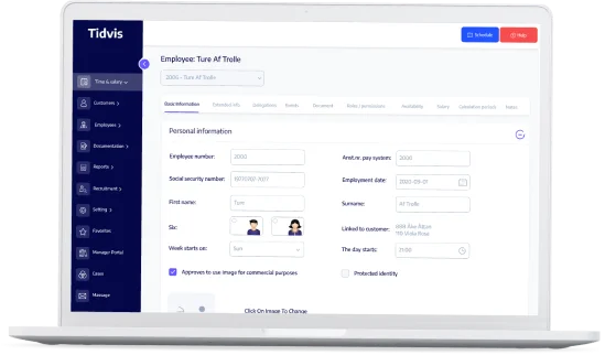 Skärmbild av Tidvis schemavy på laptop